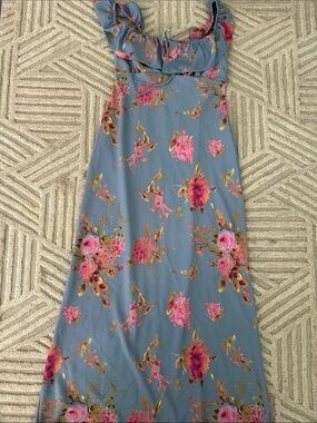 wild fable Blue Floral Maxi Dress with Pink Flowers